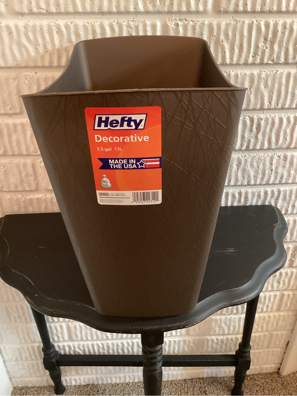 Decorative Wastebasket Brown Made in USA Willow Textured 3.5 Gallon Slim